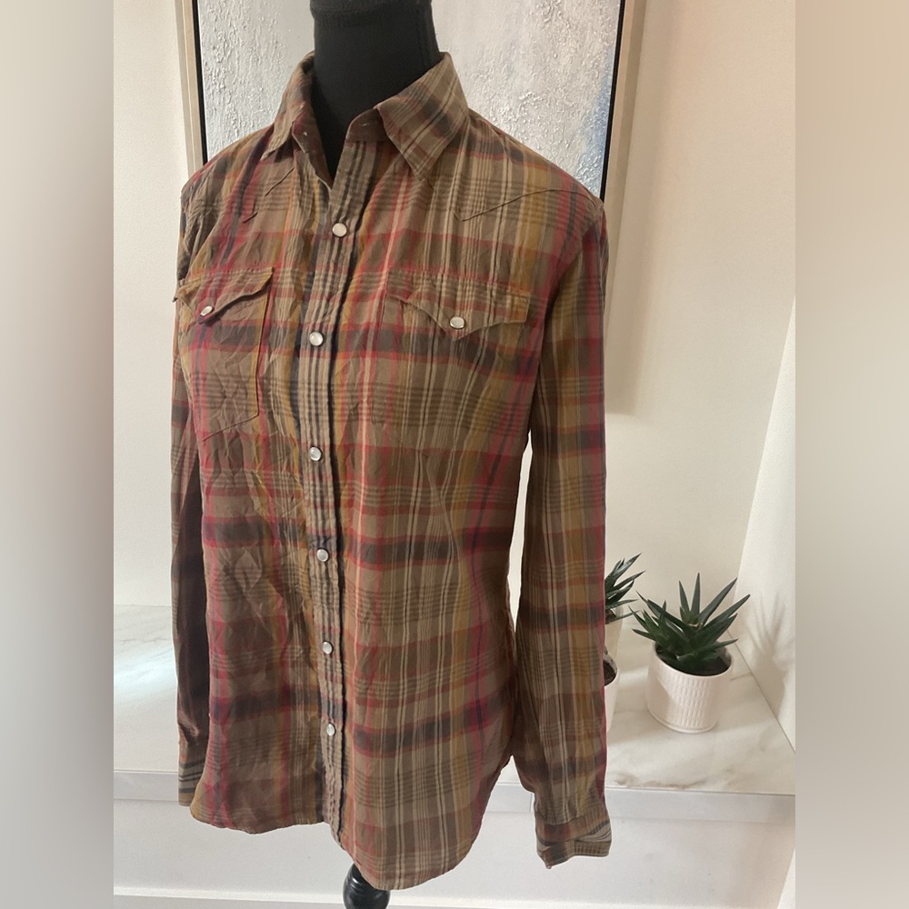******Ralph Lauren Western Red and Blue Plaid Snap buttoned Shirt,